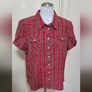 Red Plaid Short Sleeve Shirt